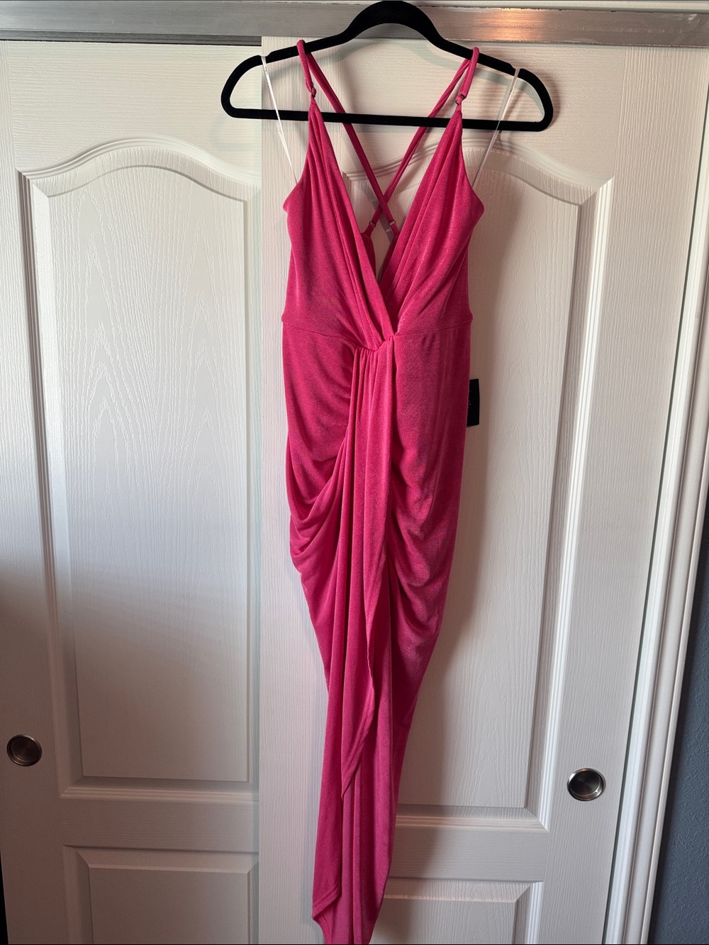 NWT Lulus Fuchsia Draped Asymmetrical Strappy Dress